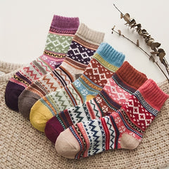 5 Pairs Geometric Pattern Socks Warm Mid Tube Women's Stockings
