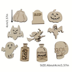 50pcs Halloween Wooden DIY Crafts Set