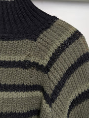  Punk Sweater Women's Plus Colorblock Stripe Print Bell Sleeve Mock Nec