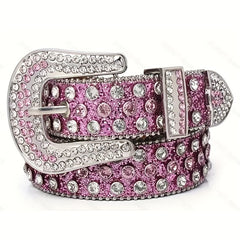 Men's Water Drill Leather Belt Needle Buckle Inlaid Waist Belt