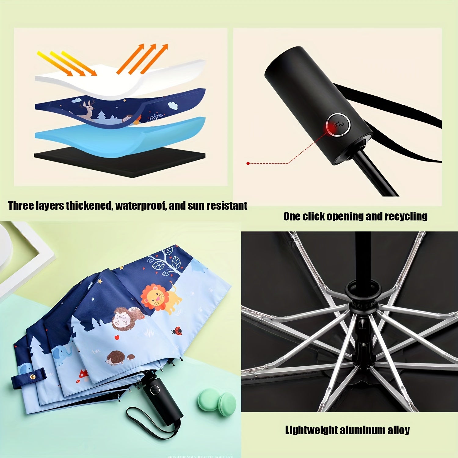 Kids Folding Umbrella Cartoon Print UV Protection Umbrella