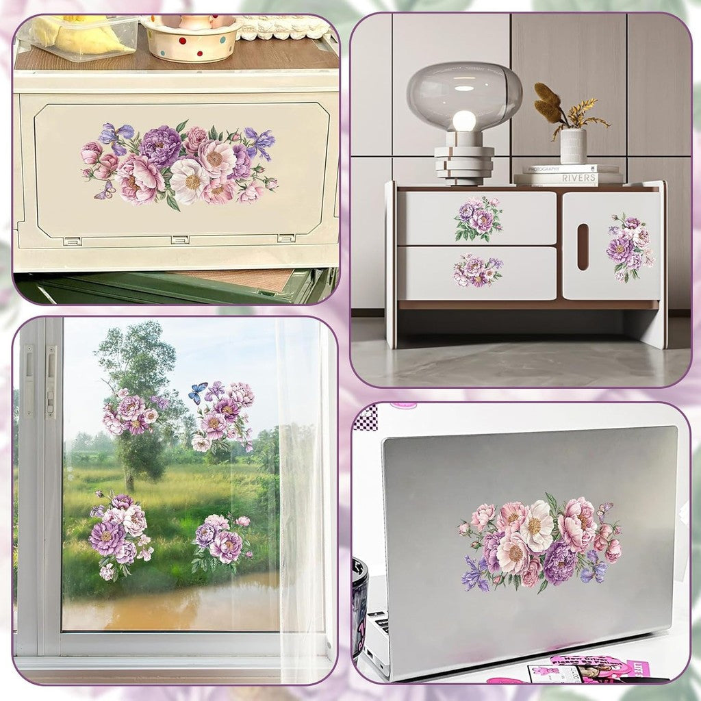 Purple Dreamy Flowers Transfer Decals, 3pcs
