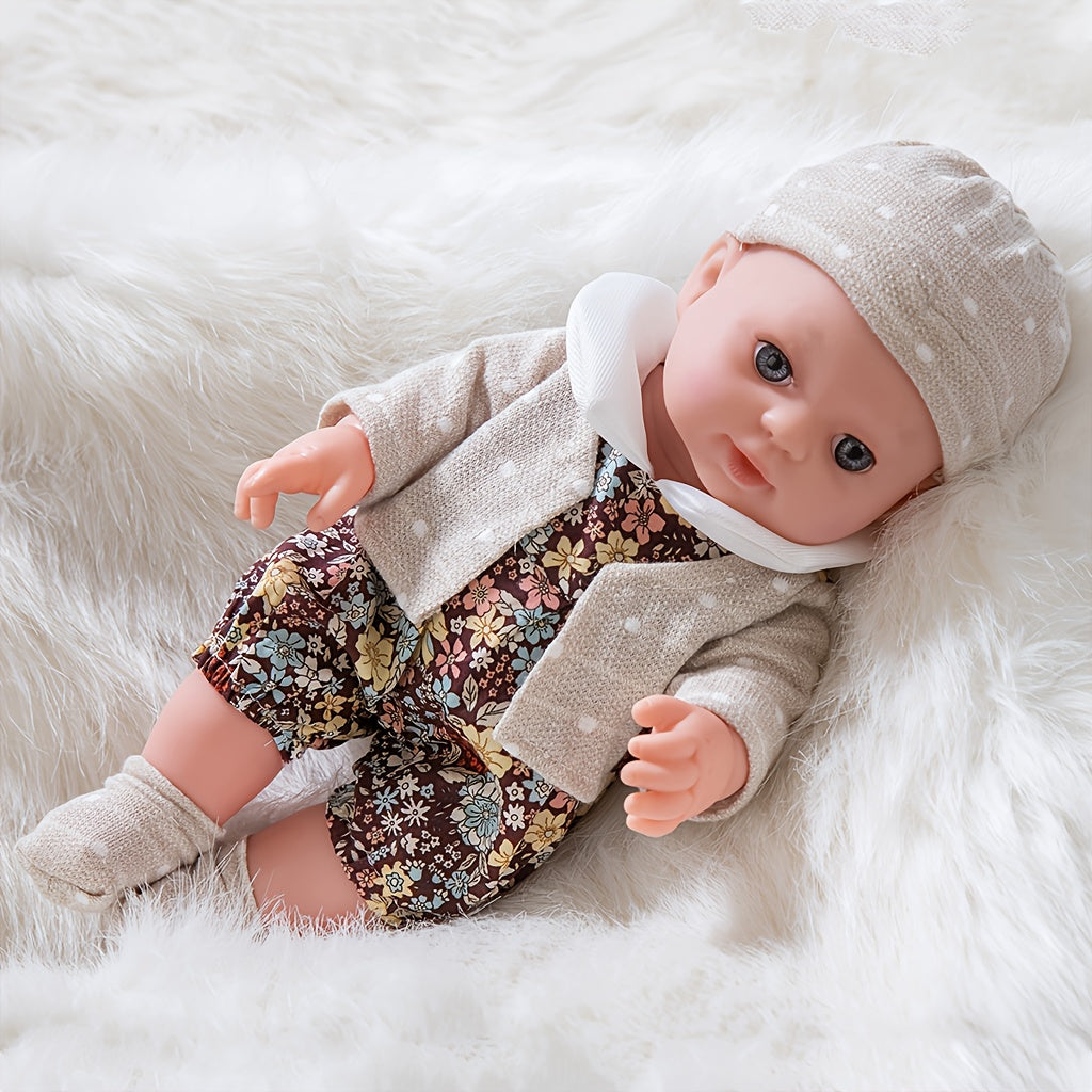 12 Lifelike Reborn Baby Doll with Floral Outfit and Knitted Hat