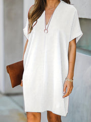 Solid V Neck Dress Short Sleeve Comfy Summer Mini Dress Women's Clothing