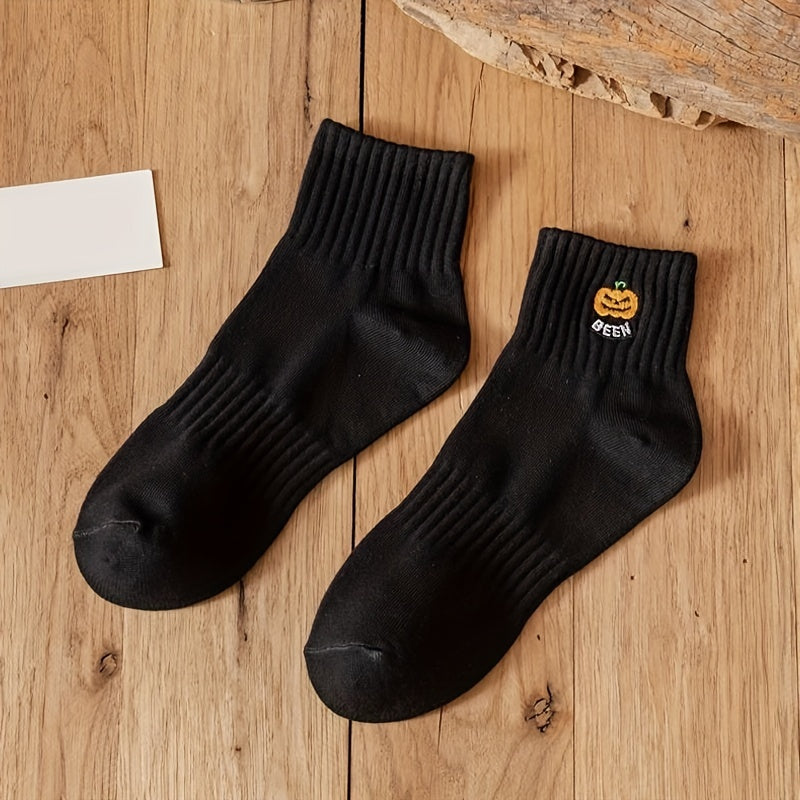 3 Pairs Pumpkin Print Socks Crew Short Women's Stockings