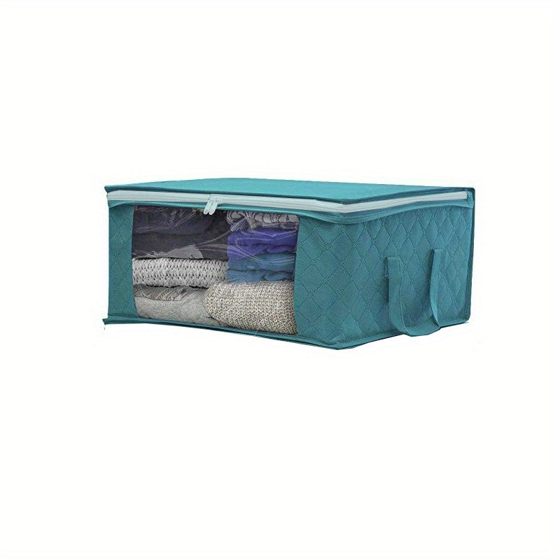 Quilted Storage Zipper Bag Clothes Organizer Foldable Box w/ Window