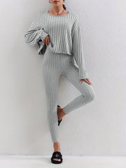 Ribbed Knit Two piece Set Casual Long Sleeve T shirt & Skinny Pants Outfits
