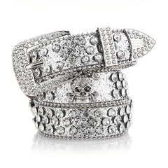 Men's Skull Rhinestone Bright PU Leather Hip Hop Belt YK2 Belt
