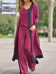  Women's Casual Striped Top & Wide Leg Pants Set