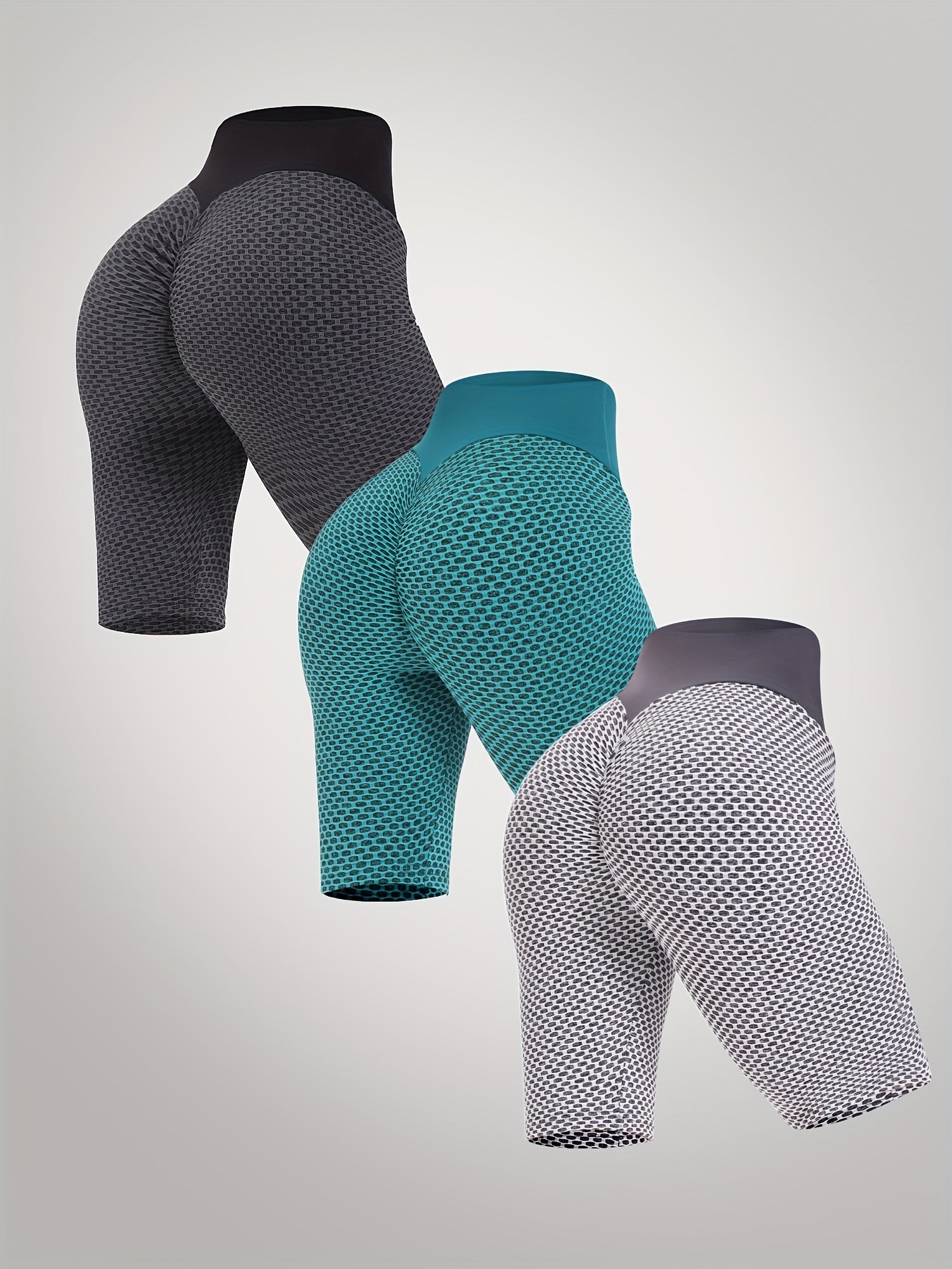 3 pcs Women's Honeycomb Biker Shorts Set for Fitness - Butt Lifting