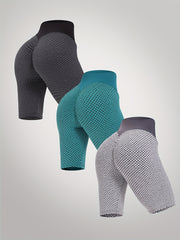 3 pcs Women's Honeycomb Biker Shorts Set for Fitness - Butt Lifting