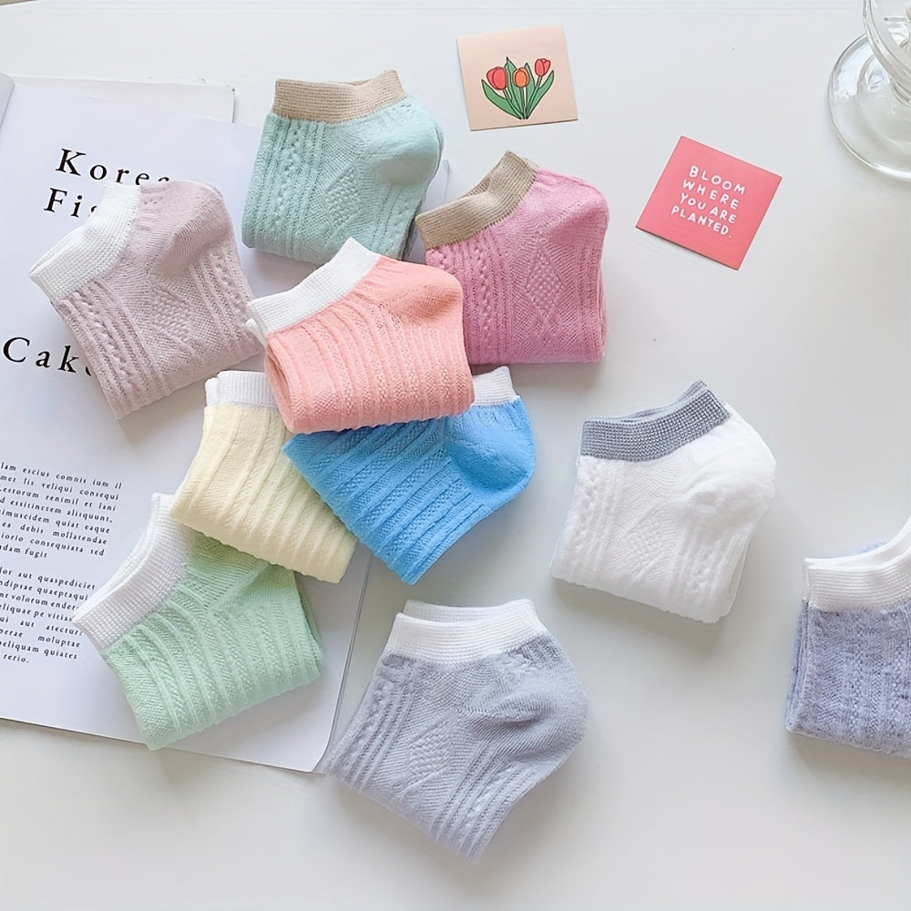 10 Pairs Ribbed Ankle Socks Comfy Breathable All-match Women's Stockings