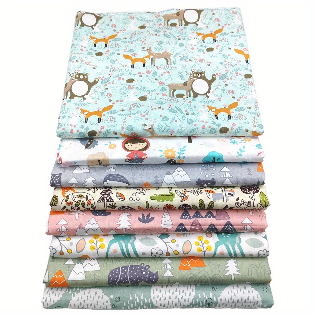 8pcs Jungle Animal Printed Cotton Patchwork DIY Sewing Material