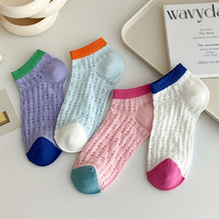 4 Pairs Colorblock Crew Socks Women's Stockings & Hosiery