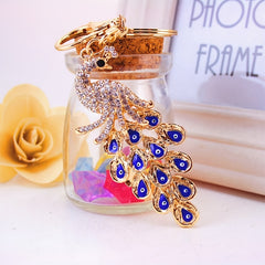 Vintage Rhinestone Peacock Keychain Pendant Animal Keyring Ornament