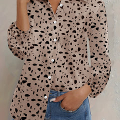  Dalmatian Print Lantern Sleeve Blouse