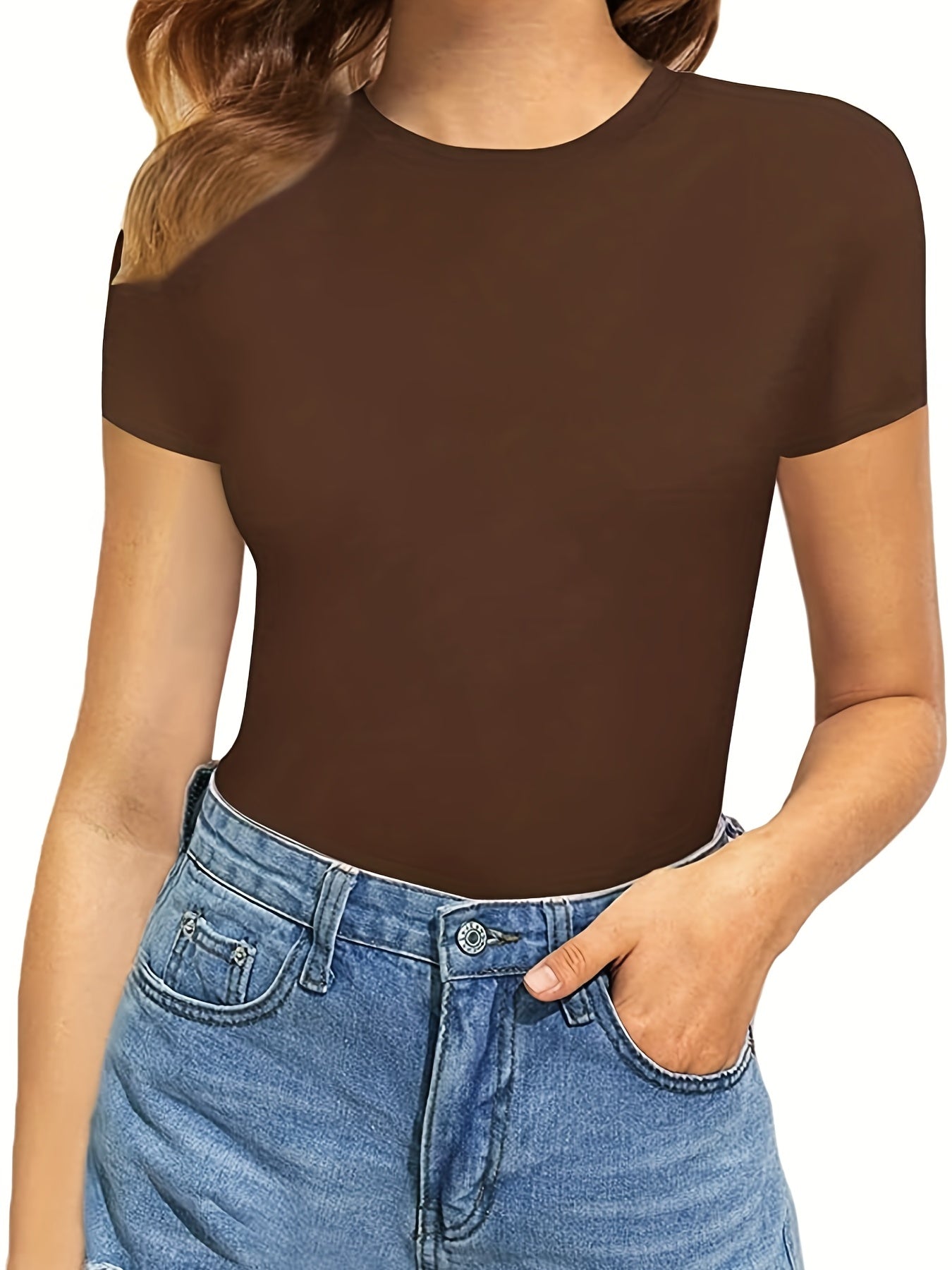 Slimming Bodysuit Short Sleeve Crew Neck Tummy Control Body Shaper
