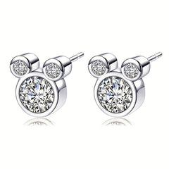 925 Silver Mouse Zircon Stud Earrings for Women Girls