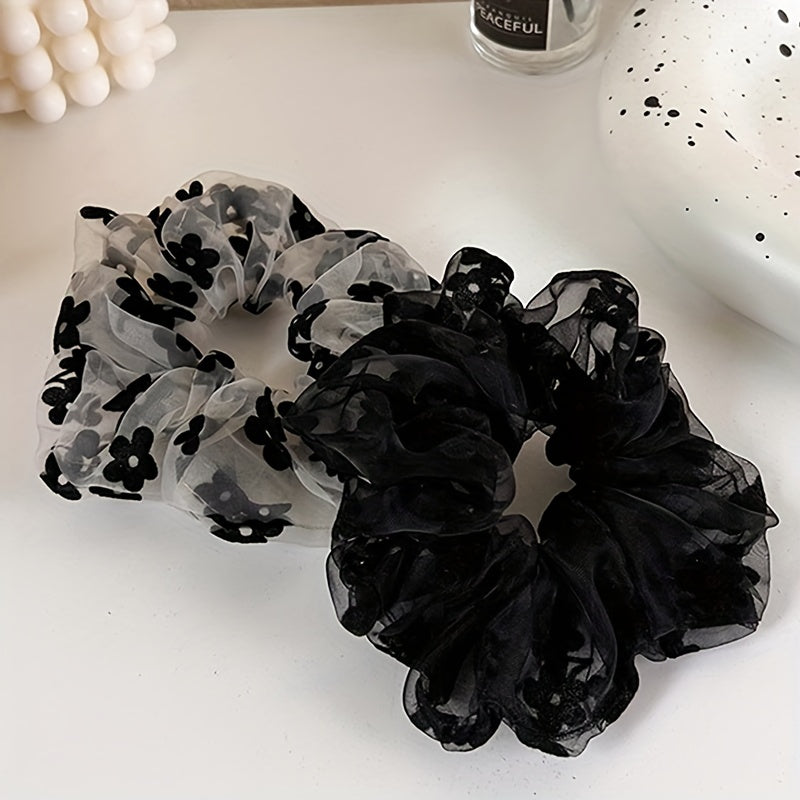 2pcs Floral Scrunchie Ponytail Holder