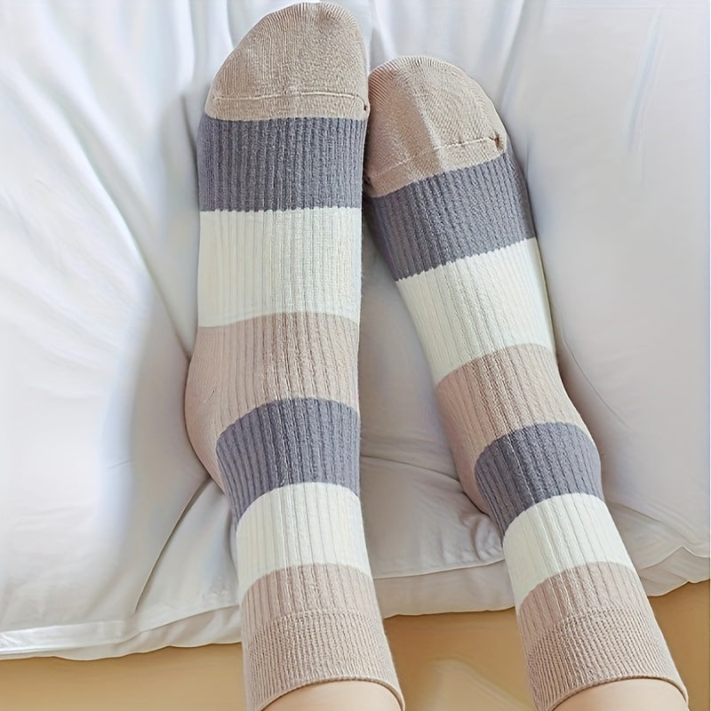 5 Pairs Striped Crew Socks Breathable Mid Tube Stockings