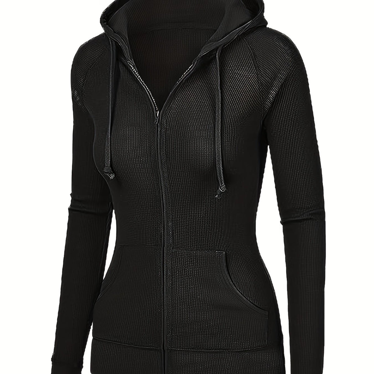 Solid Zipper Kangaroo Pocket Hoodie Casual Drawstring Hoodies