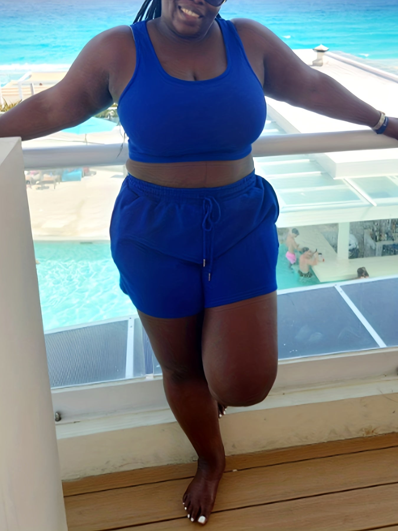  Ribbed Tank Top & Drawstring Shorts Set