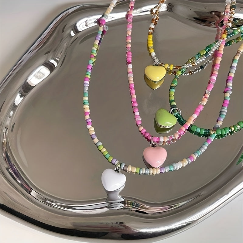 Y2K Candy Chain Beads Necklace Colorful Clavicle Love Summer Jewelry Gift