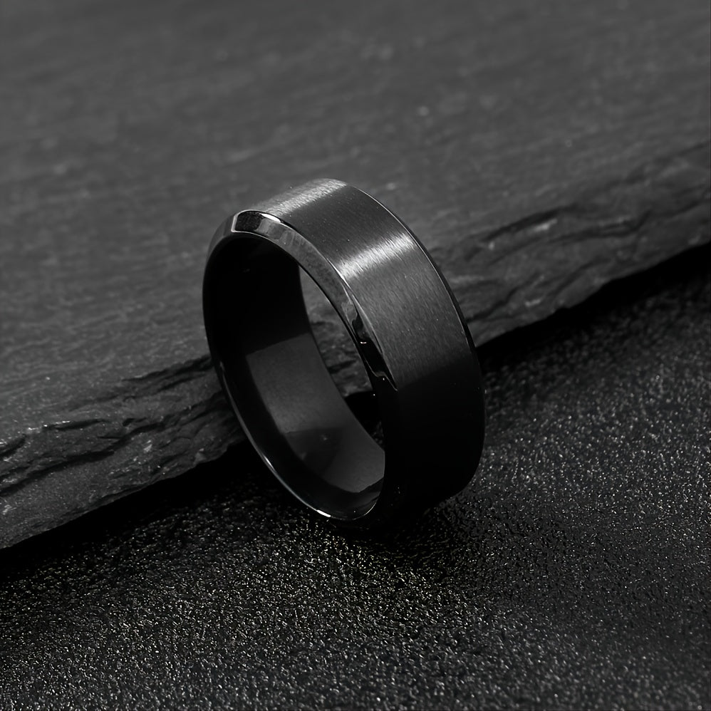 Stainless Steel Ring Matte Finish Beveled Polished Edge Comfort Fit