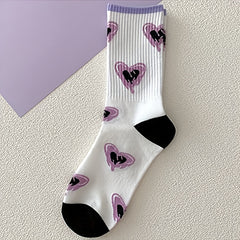 6 Pairs Heart Print Mid Tube Socks Women's Stockings