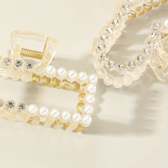 Faux Pearl Rhinestone Hair Claw Clip for Women