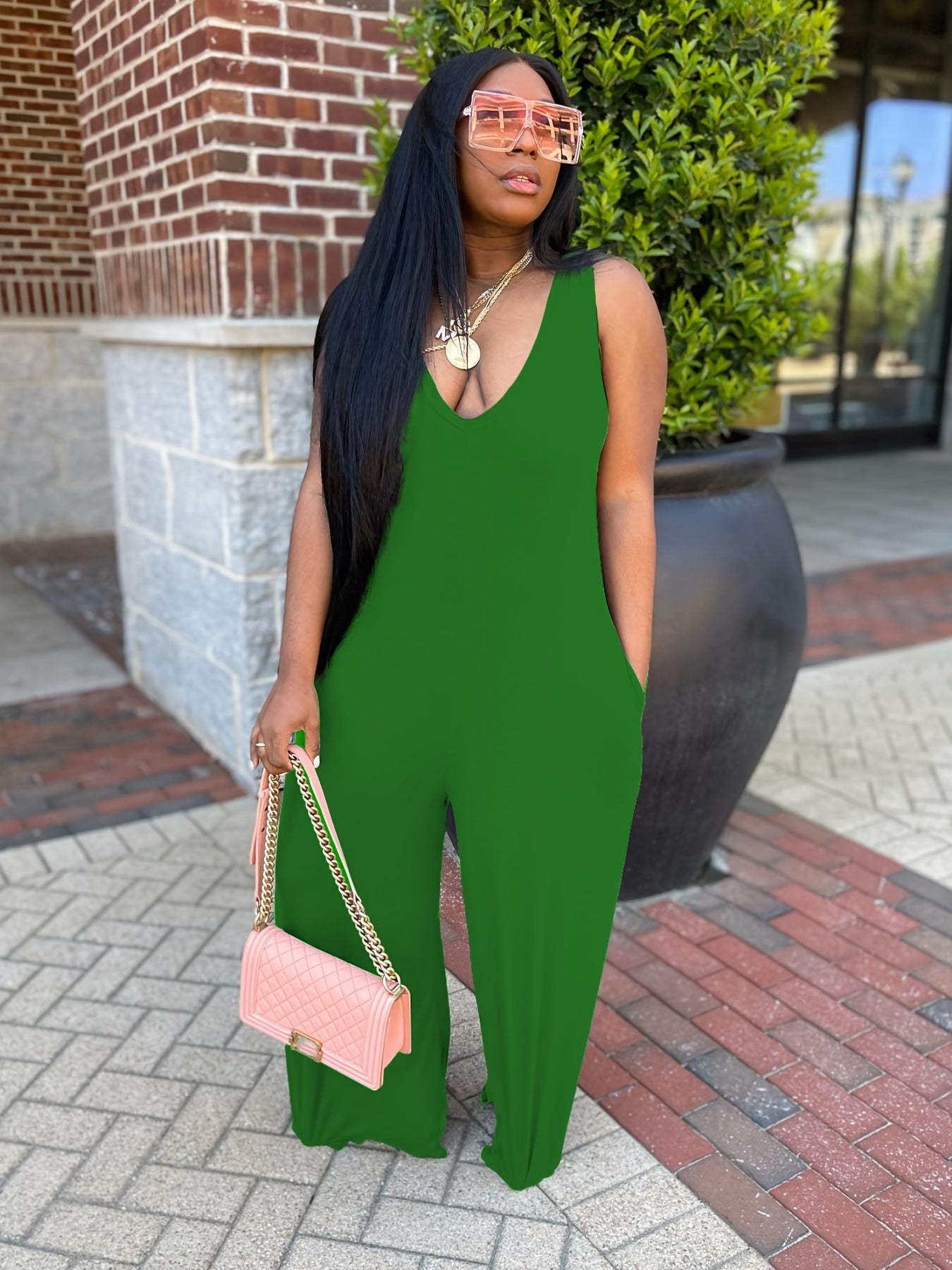 Solid Square Neck Sleeveless Jumpsuit Casual Street Bodycon Jumpsuit