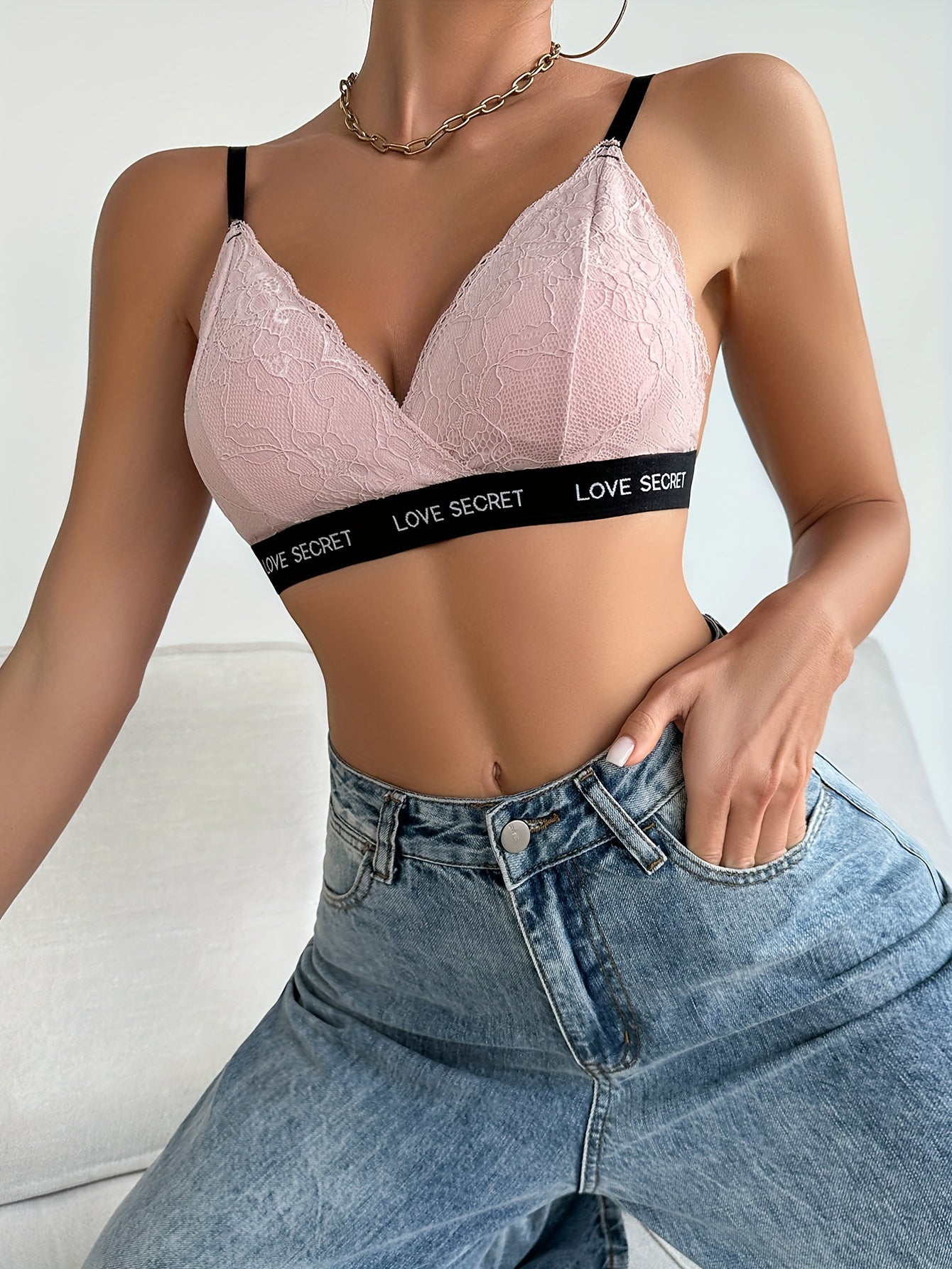 Contrast Lace Wireless Bra Breathable Intimates Bra