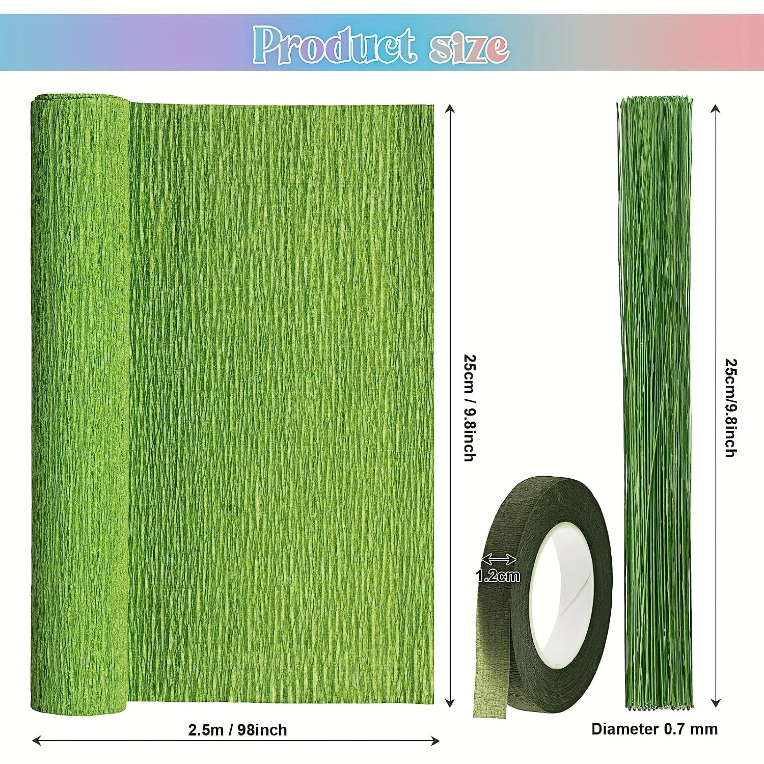 6pcs Crepe Paper Rolls Flower DIY Kits Green Floral Tapes Birthday Wedding