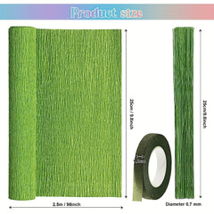 6pcs Crepe Paper Rolls Flower DIY Kits Green Floral Tapes Birthday Wedding