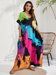  Tie Dye Batwing Sleeve Maxi Beach Cover Up Dress