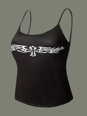 Cross Pattern Cami Top Crew Neck Sleeveless Top