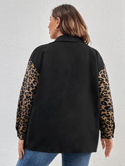 Colorblock Leopard Print Long Sleeve Blouse