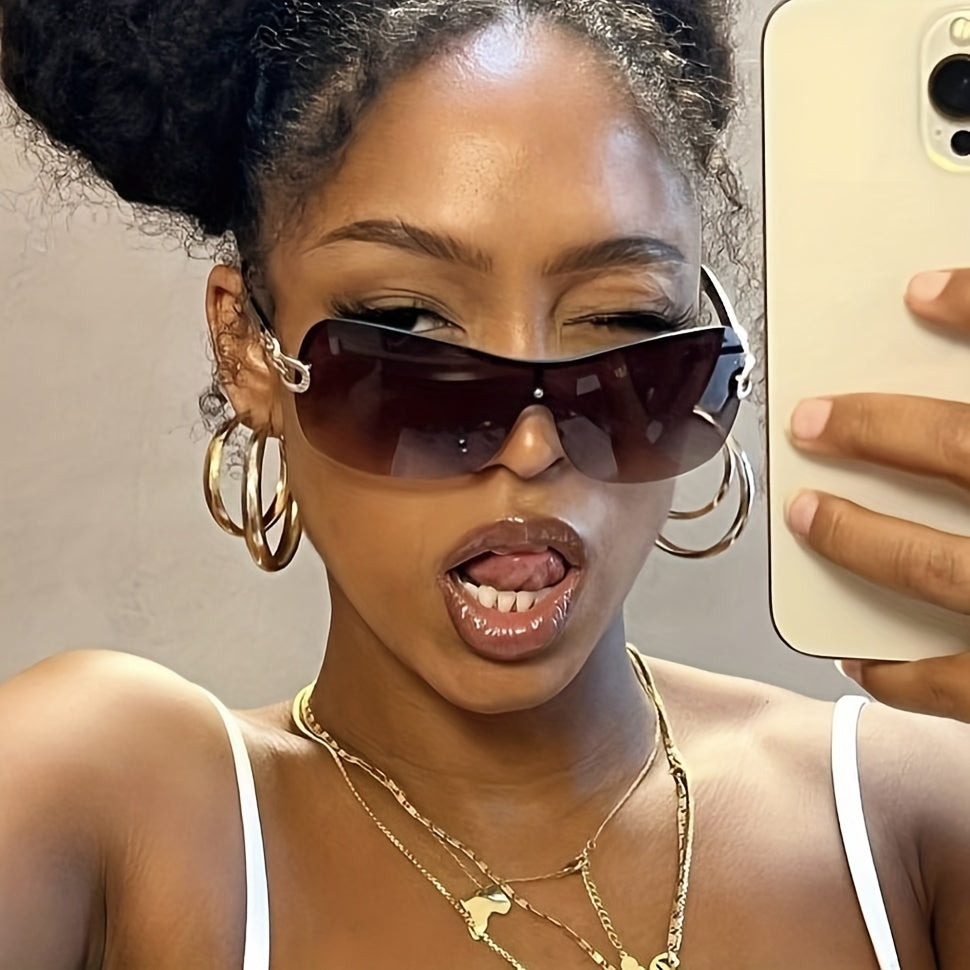 Y2K Semi Rimless Sunglasses Gradient Lens UV400