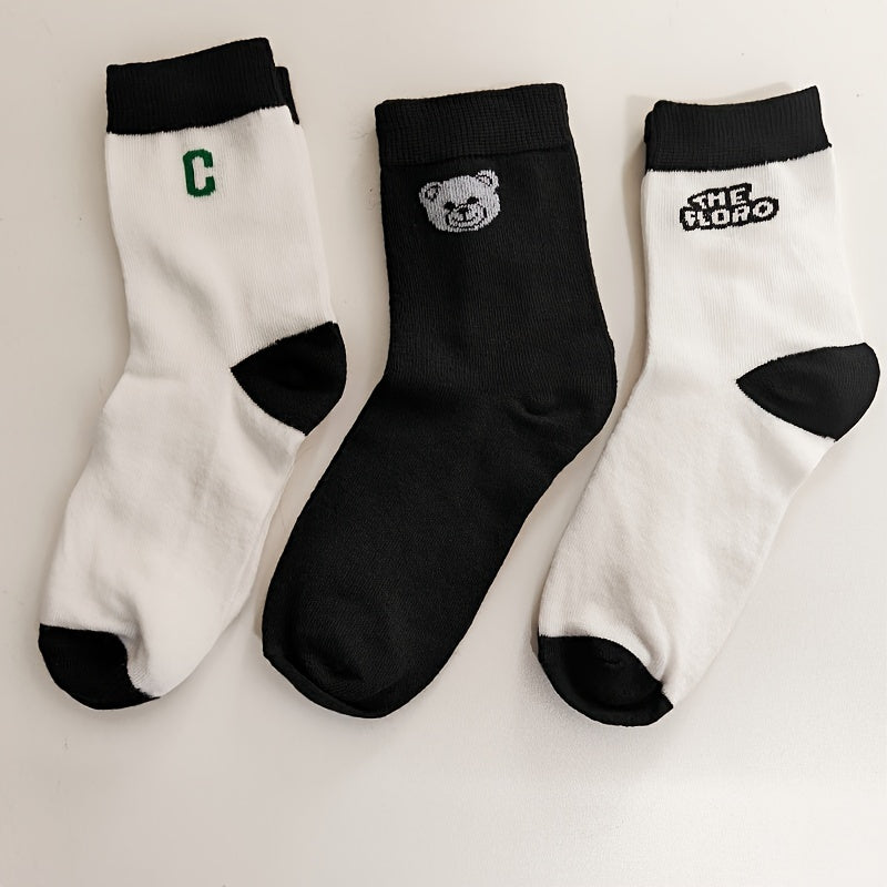 5 Pairs Cartoon & Letter Print Socks Mid Tube Women's Stockings