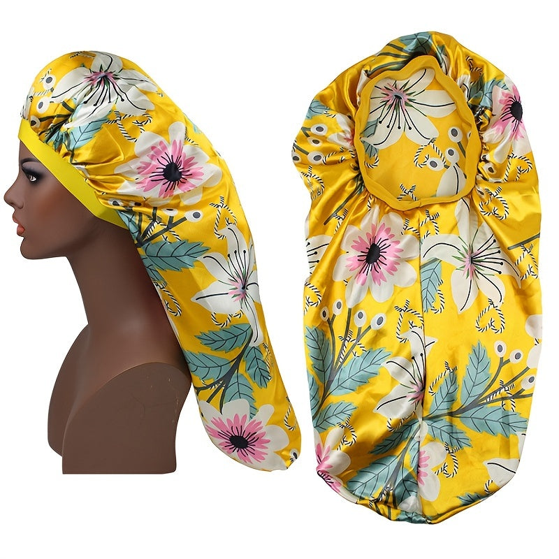 Silk Long Hair Wrap Printed Bonnet Sleep Cap