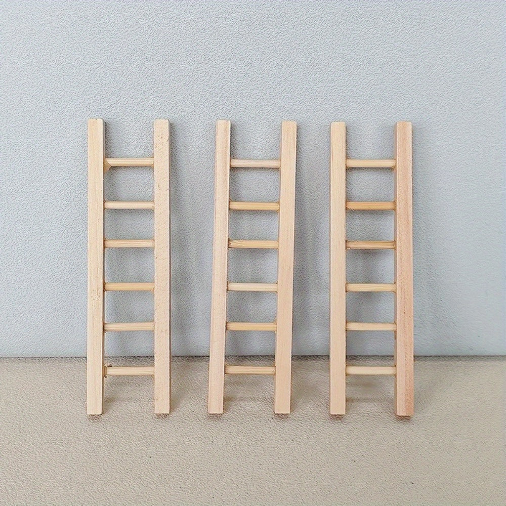 Mini Wooden Ladder Dollhouse Accessory Light Brown Intricate Detailing Creative