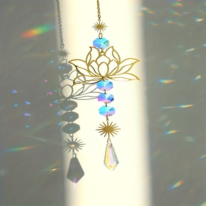 Crystal Sun Catcher Wind Chime Lotus Flower Pendant