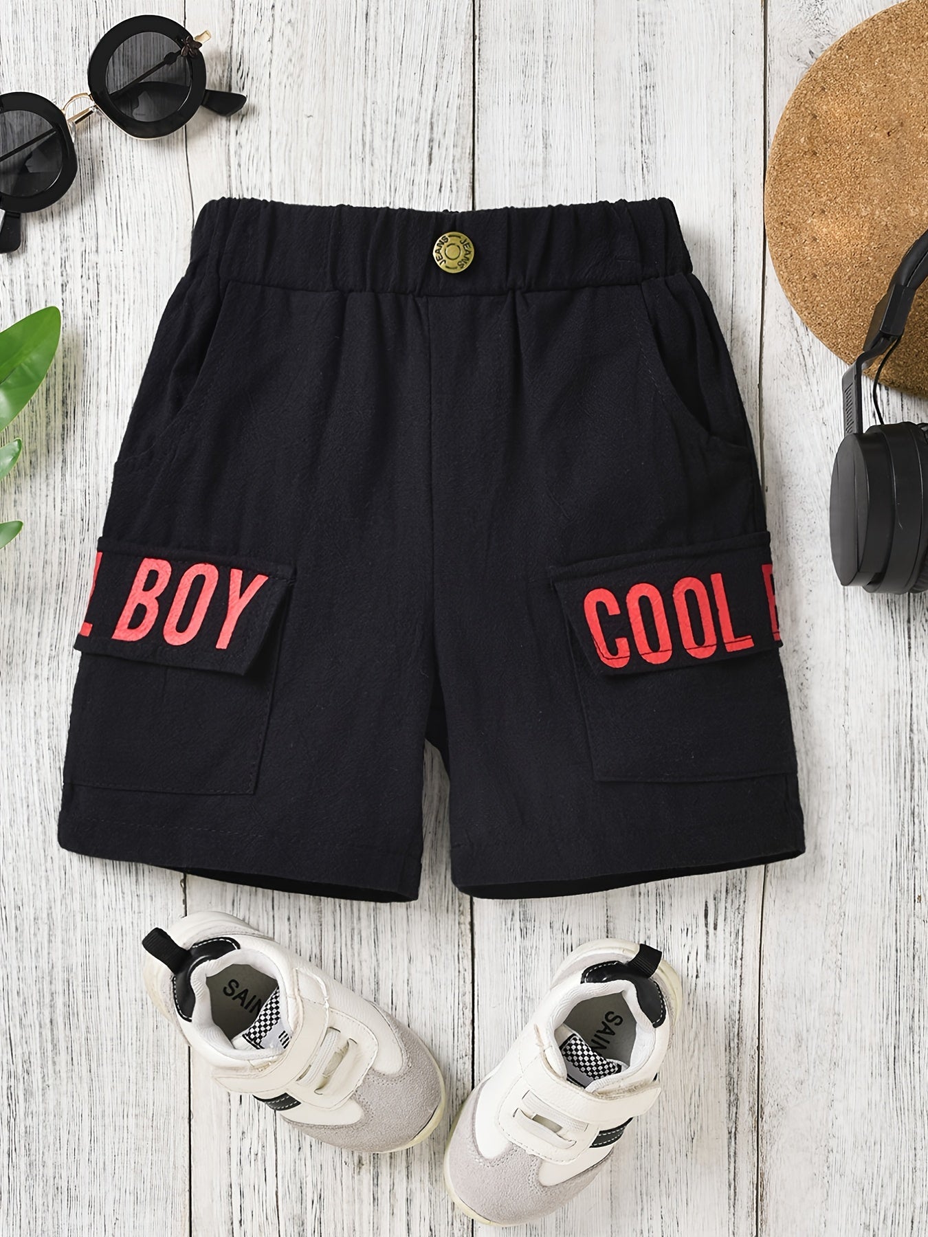 BOY Print Elastic Waistband Casual Shorts