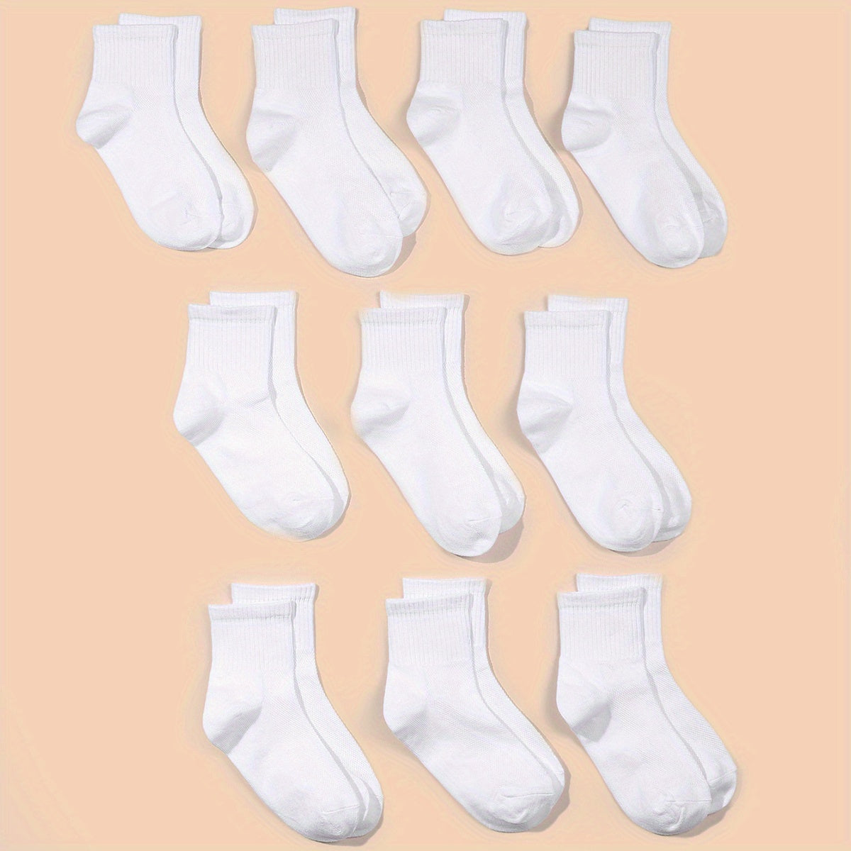 10 Pairs Kids Crew Socks Soft Breathable Children's Daily Wear Socks
