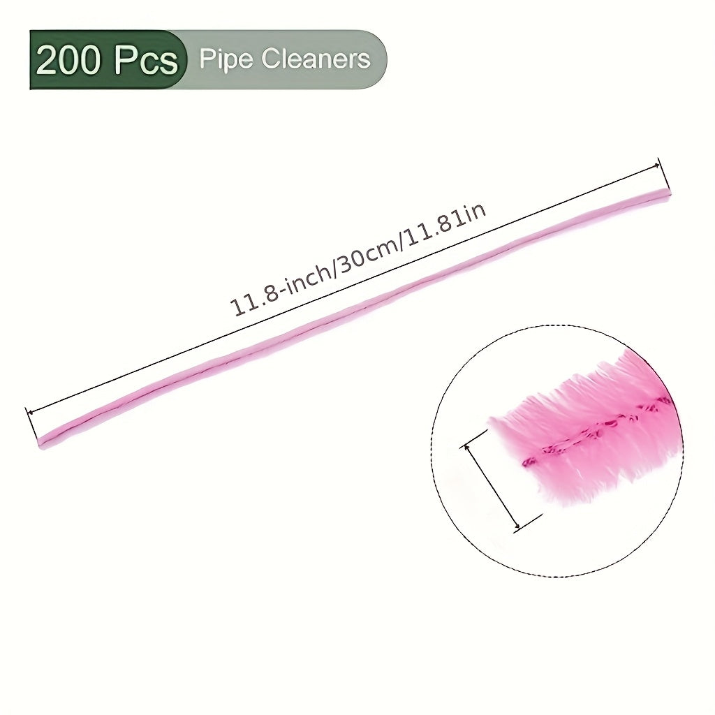 200pcs Pink Glitter Pipe Cleaners Craft for DIY Bouquet Chenille Stems