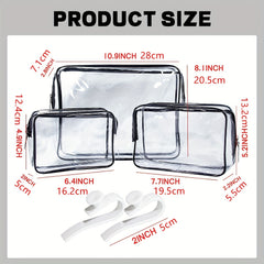 3 Pcs Transparent Inner Bags Zipper Waterproof, Hooks Travel Accessories