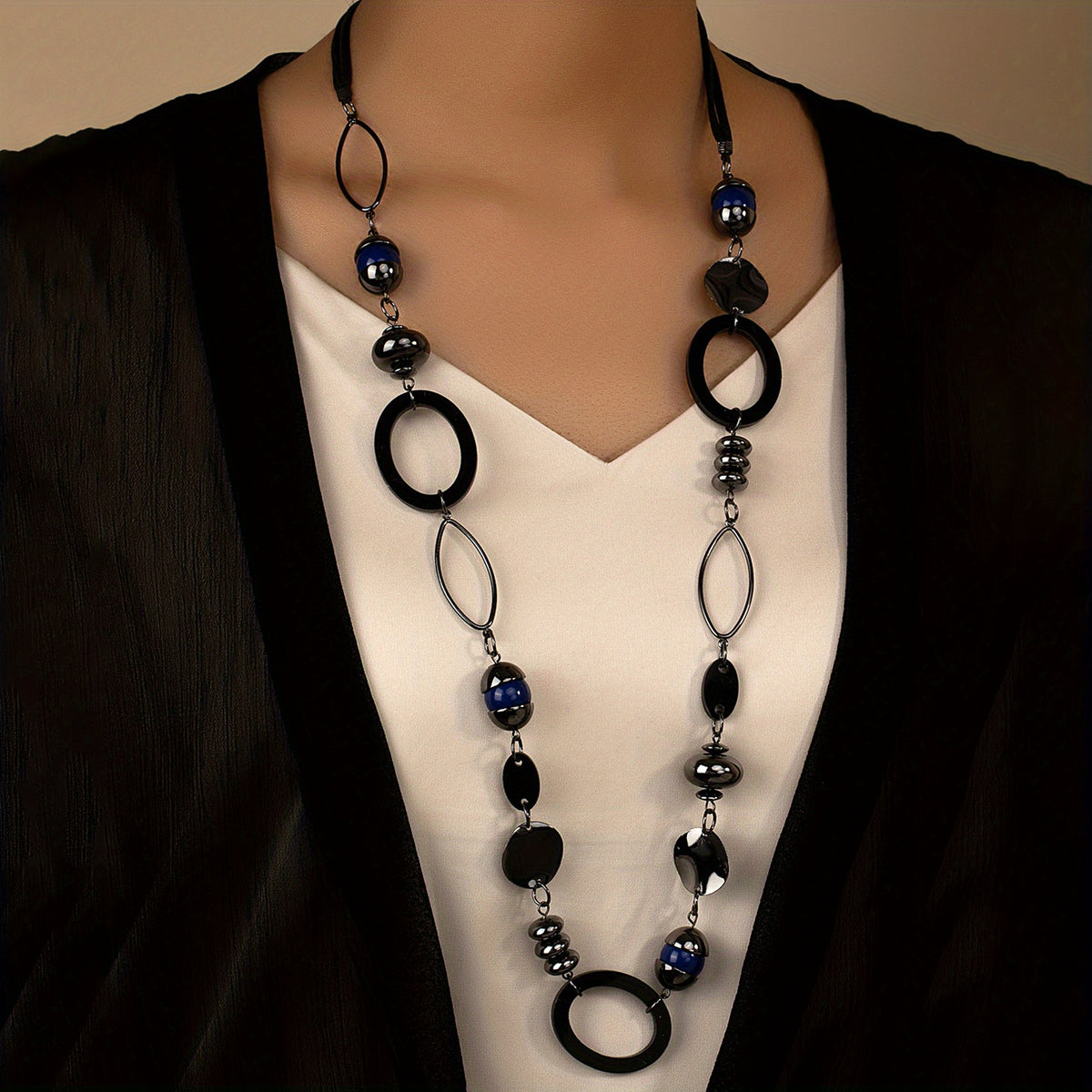 Vintage Long Necklace Resin Stone Jewelry