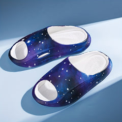 Men's Star Print Platform Slides Soft Sole Cloud Slides Non Slip Comfortable