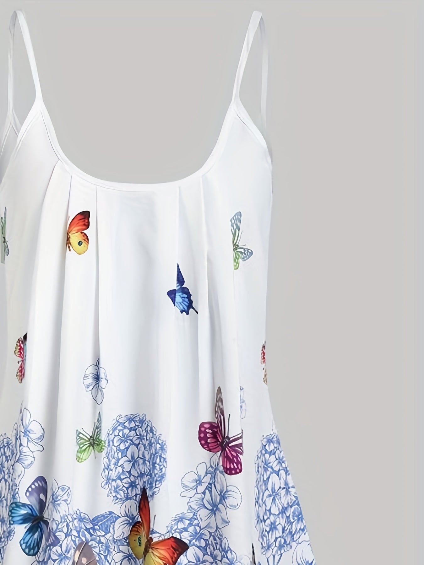  Women's Ruched Butterfly & Floral Print Cami Dress