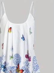 Women's Ruched Butterfly & Floral Print Cami Dress